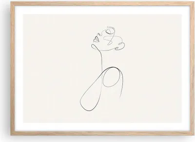 Produktbild von Gerahmtes Poster - Rahmen in heller Eiche - Linie Linie Frau - 70x50 cm - Wand Bild - Wanddeko - Wandbilder - Kunstposter - Wandposter - Bilderrahmen - Bilder - Kunstdruck - P2NAA70x50-5112
