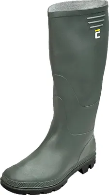 A single green rubber boot is shown against a white background.
