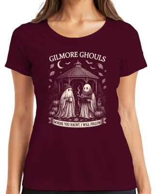 Zdjęcie produktu dla Gilmore Ghouls, gdzie nawiedzasz, podążę za Geister Halloween Kürbis Damen T-Shirt, Burgundy, S