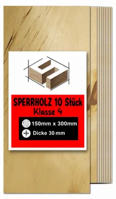 Produktbild von Rechteckige Birkensperrholzplatten zum Basteln und Bemalen – Lasergravur, CNC-Fräsen, Modellbau, Laubsägearbeiten, Brandmalerei und Decoupage – Klasse 4 – 15 × 30 cm (150 × 300 mm) – 30 mm – 10 Stück