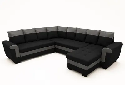 Image de Best Mobilier Henry - canapé panoramique d'angle réversible - 7 places - convertible avec coffre - en tissu etPolyuréthane, Noir / Gris
