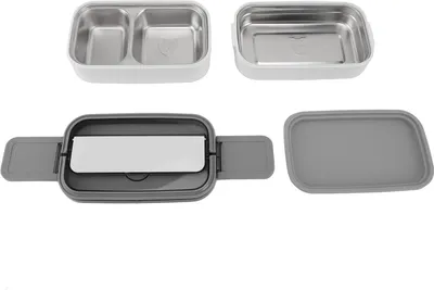 Zdjęcie produktu dla Lunch Box Dwuwarstwowy Bezpieczny dla mikrofalówki Nieprzeciekający Przenośny Bento Box ze stali nierdzewnej do biura, szkoły i na piknik Biały