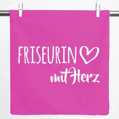 Produktbild von Huuraa Kissenbezug Friseurin mit Herz 40x40cm Fuchsia Baumwolle Dekokissenbezug Geschenkidee