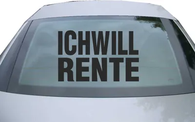 Produktbild von Indigos UG - Aufkleber Heckscheibe & Motorklappe DE2898 - schwarz - 600x380 mm - Ich will Rente - Fisch - Auto Scheiben Fenster Heckklappe Tuning Racing JDM - Die cut