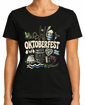Productafbeelding van , Beieren, traditionele kleding, lederhosen, traditioneel shirt, volksfeest, dames T-shirt, zwart, maat L