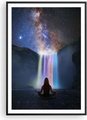 Produktbild von Gerahmtes Poster - Schwarzer Rahmen - Wasserfall die Sterne Meditation - 70x100 cm - Wand Bild - Wanddeko - Wandbilder - Kunstposter - Wandposter - Bilderrahmen - Bilder - P2BPA70x100-4774