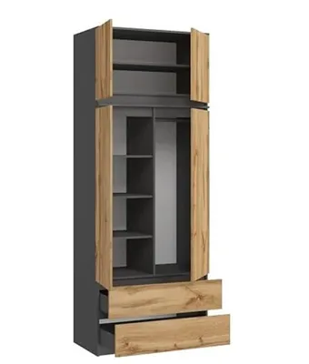 Image de BDW, Monia Armoire, avec 2 tiroirs, Anthracite / Chêne Wotan, 50Tx90Bx235H cm (2 tiroirs)