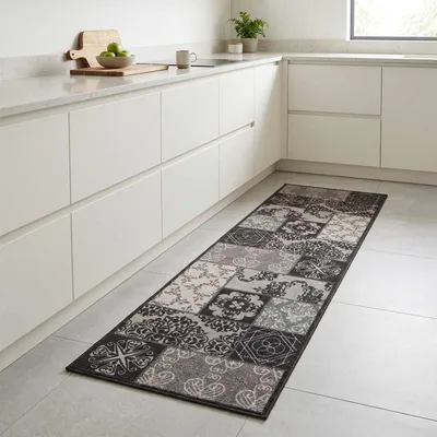 Productafbeelding van Keukenkleed, zwart mozaiekpatroon, 300 x 60 cm, 100% polyamide