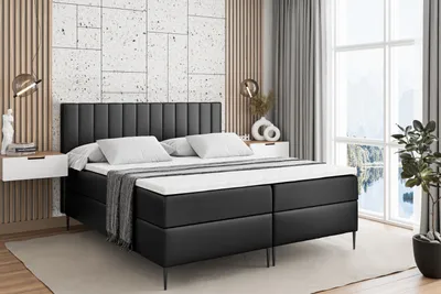 Produktbild von ALTDECOR Boxspringbett mit Schwarz Füßen, Matratze und Lattenrost, Boxbett, Topper, Polsterbett mit Bettkasten, Bett mit Stauraum H4-Matratze, Doppelbett - EDITA-FC- 120x200 - Schwarz Kunstleder