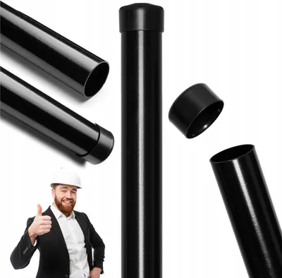 Produktbild von Zaunpfosten - Rund - 48 mm - 2 m - 8 Stück, Stahl Pulverbeschichtet 1,5 mm, Schwarz RAL 9005, Mit Kunststoffkappe, Für Maschendrahtzaun