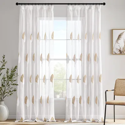 Vorhänge mit Blättermotiv, 2er-Set, 290x140 cm, Polyester