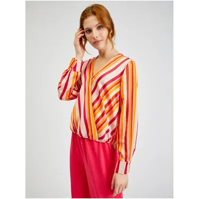 Produktbild von Orsay Rosa-Orange gestreifte Satinbluse für Damen 650252242000__34
