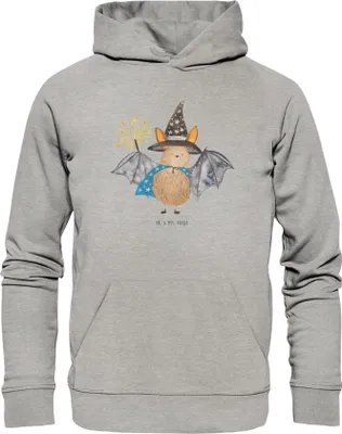 Produktbild von Mr. & Mrs. Panda Bedruckter Hoodie Fledermaus Zauberer Größe XL - Heather Grey - Geschenk, Pullover, Gute Laune, Magier, Frauen, Kapuzenpullover, Fledermäuse, Pulli
