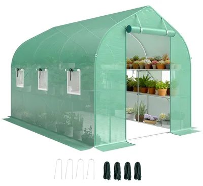Image de Serre tunnel de jardin 6m2, serre de jardin avec šŠtagššres, porte et 6 fenšºtres, cadre en acier galvanisšŠ, vert