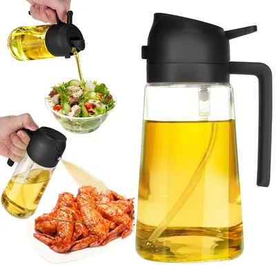 2-in-1 Ölsprüher 500 ml, Glas, schwarz, für Olivenöl, Essig, Kochen, Grillen
