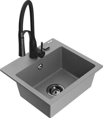 Produktbild von Mexen Milo 1-Becken-Granit-Spüle mit Mischbatterie Aster, Grau - 6505-71-73450-70-B