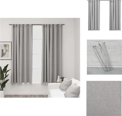 Produktbild von vidaXL Verdunkelungsvorhänge Haken Leinenoptik 2 Stk. Grau 140x175 cm - Vorhänge & Gardinen
