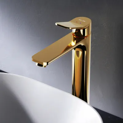 Produktbild von AM.PM Waschtischarmatur Hoch Wasserhahn Bad Gold Waschbecken Armatur Einhebelmischer Badarmatur Mischbatterie für Badezimmer Aufsatzwaschbecken