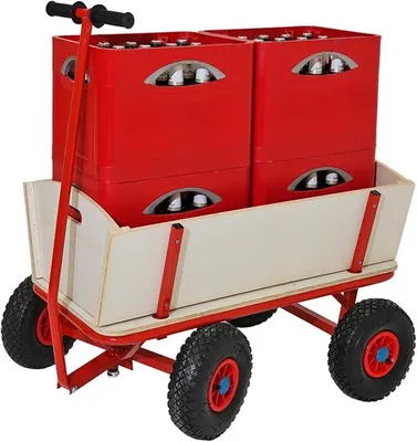 Produktbild von Profi Bollerwagen Bolly Holz Luftreifen HxBxT 97x90x60cm, Traglast 150kg, Luftbereifung, Rot, Handwagen Holzbollerwagen Transportwagen