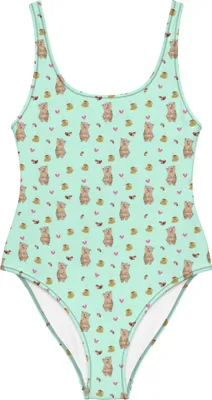 Produktbild von Mr. & Mrs. Panda Badeanzug Bär Kaffee Größe XXL - Türkis - Geschenk, Shape-Badeanzug, Swimsuit, Badebekleidung, Herz, Muster, Kaffeebohne, Bademode, Schwimmanzug