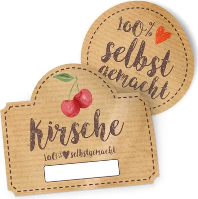 Produktbild von itenga Marmeladensticker 10erSet Aufkleber Deckel und Glas Kirsche vintage