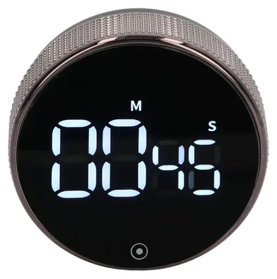 Obrázek produktu pro Kuchyňská minutka, otočná, tichá, s magnetickým uchycením, pro děti, do pracovny, s LED diodou, odpočítávání, černá