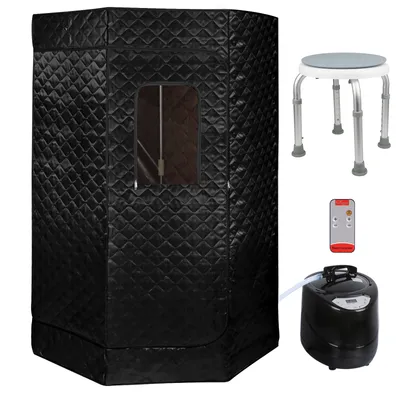 Produktbild von Tragbare Dampfsauna für Zuhause mit 1200W 3L Dampfgarer,Mobile Dampfsauna SPA,Schwarz Saunakiste,für Spa,Entspannung 90x90x180cm (Ohne Hocker)