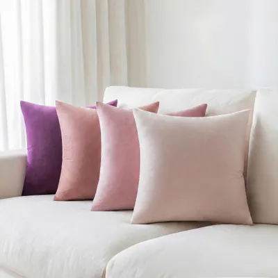 Produktbild von Samt Kissenbezug 4er Set 45X45cm, Velvet Kissenhüllen Dekokissen Sofakissenbezug Kissenbezüge, Rosa