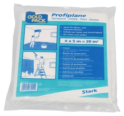Immagine prodotto di GOLDPACK, telo protettivo professionale in LDPE, 4x5 metri, trasparente – ideale per coperture