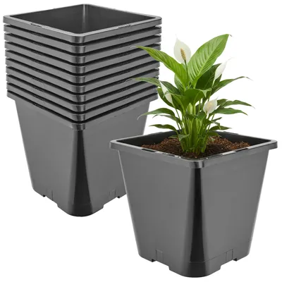 Produktbild von Garronda 10er-Set hohe quadratische Kunststoff-Anzuchttöpfe mit Drainagelöchern für Garten, Schwarz, 20 x 20 x 23 cm, 5,6 L GD-KW-HS