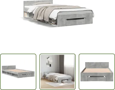 Produktbild von The Living Store Bettgestell mit Schublade Betongrau 90x200 cm Holzwerkstoff