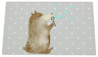 Produktbild von Mr. & Mrs. Panda Glas Schneidbrett Bär Seifenblasen - Grau Pastell - Geschenk, Teddy, Schneideplatte, Küchenschneidebrett, Glasbrett Küche, Schneidplatte, Schneidebrett