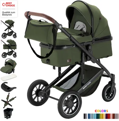 Immagine prodotto di Daliya® FLEXI-PRO M Passeggino e buggy 3 in 1 con seggiolino i-Size, bottoni a memoria, passeggino con seggiolino auto, leggero, ampio cestino portaoggetti