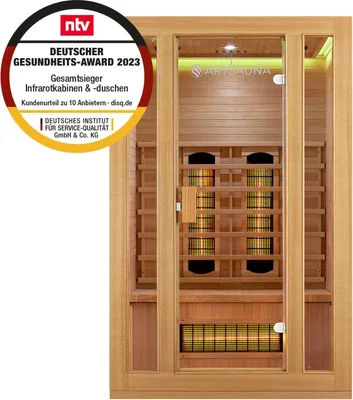 Produktbild von Artsauna Infrarotkabine Nyborg S120V Vollspektrumstrahler & Hemlockholz, 2 Personen, 120 x 105 x 190 cm, LED Farblicht & Glastür, Infrarotsauna Sauna