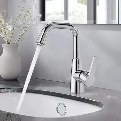 Immagine prodotto di Miscelatore monocomando per lavabo, girevole a 360°, in ottone cromato