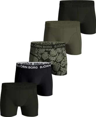 Image de BJÖRN BORG Boxers pour homme, Lot de 5 - Coton Stretch Boxer, Sous-vêtements, Coton, Taille avec logo Noir/Vert XXL