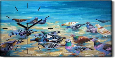 Produktbild von Küche Wohnzimmer Wand Leinwand Uhr 60x30 Strandtauben an der Schwarz Meer küste - schwarze Hände