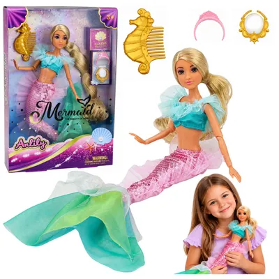 Produktbild von Anlily Meerjungfrau-Puppe mit Paillettenschwanz, Zubehör, Spiegelkamm