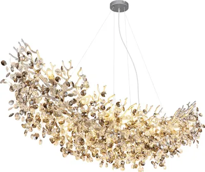 Produktbild von Pendelleuchte, silber Glaskristalle, rauchfarben, L 150 cm