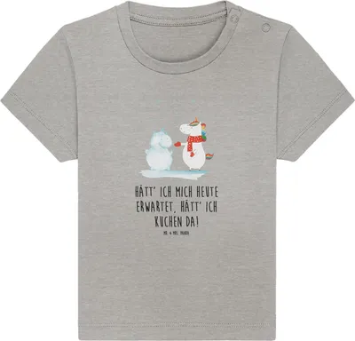 Produktbild von Mr. & Mrs. Panda Babyshirt Einhorn Schneemann 6. - 12. Monat - Heather Grey - Geschenk, , Unicorn, Baby Kurzarmshirt, T-Shirt, Winter, Schnee, Handschuhe, Mütze, Shirt