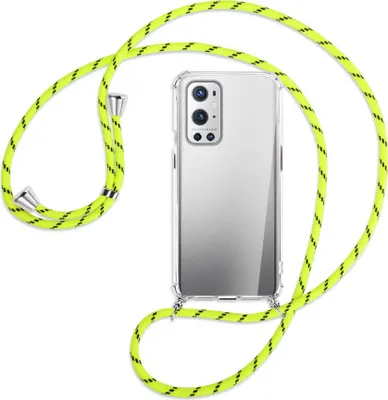 Produktbild von Handykette Backcover-Schutzhülle mit Band (Metall silberfarben) für OnePlus 9 - neongelb