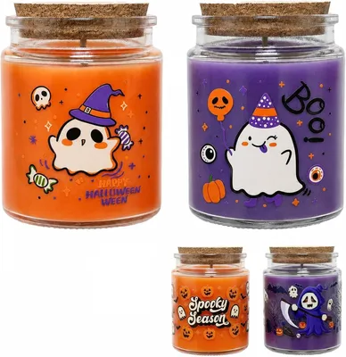 Productafbeelding van Halloween-pompoengeurkaarsen, 2 glazen, natuurlijke sojawas, 80 uur brandduur, paars en oranje, cadeauset