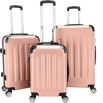 Produktbild von Sada cestovních kufrů s pevnou skořepinou sada kufrů sada vozíků 3 ks. ABS Rose Gold
