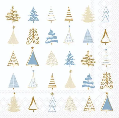 Produktbild von 20 Servietten Christmas Tree Doodles blue - Moderne Baumformen blau-gold  33x33cm