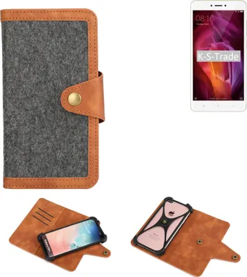 Produktbild von K-S-Trade Schutzhülle Handyhülle kompatibel mit Xiaomi Redmi Note 4 Filz Hülle Kunst-Leder dunkelgrau braun (1x)
