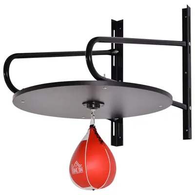 Produktbild von HOMCOM Punchingball Box-Speedball mit Drehteller-Unterstützung + Holzpumpe, höhenverstellbar, Stahl-Synthetik-Beschichtung, Rot Schwarz