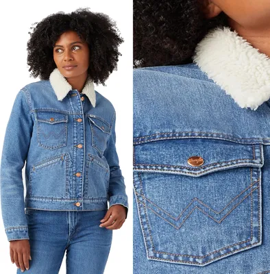Produktbild von WRANGLER Damen, Jeansjacke HERITAGE SHERPA JACKET, M, Blau, jeansmantel, , jeansjacken