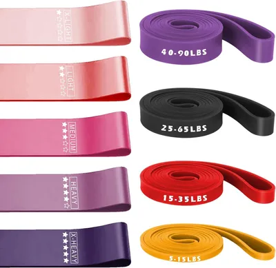 Obrázok produktu pre Fitness odporové gumy set, 9 kusov, rôzne hrúbky, pre domáce cvičenie