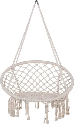 Produktbild von BELIANI Hängesessel Weiß aus Metall und Baumwolle Schlafzimmer Wohnbereich Balkon Boho-Stil Modernes Design