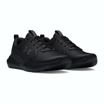 A pair of black Under Armour running shoes.